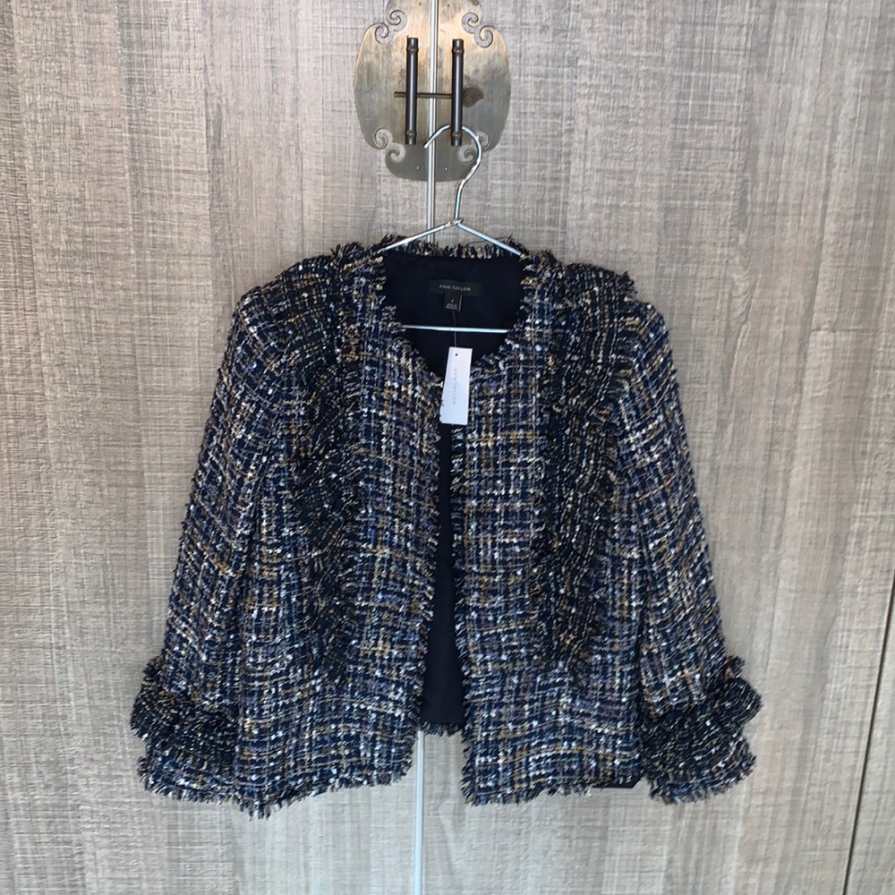 Ann Taylor Ruffle Tweed Peplum Jacket